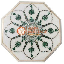 24&#39;&#39; Marble Coffee Center Table Top Malachite Inlay Floral Marquetry Decor - £1,236.59 GBP
