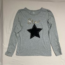 Star Sequin Shirt Girl’s 14 Long Sleeve Gray Black Top Blouse Spring Fas... - $15.84