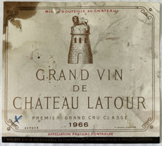 Grand Vin Chateau Latour Premier Grand Cru Classe Vintage 1966 Wine Bott... - $6.93
