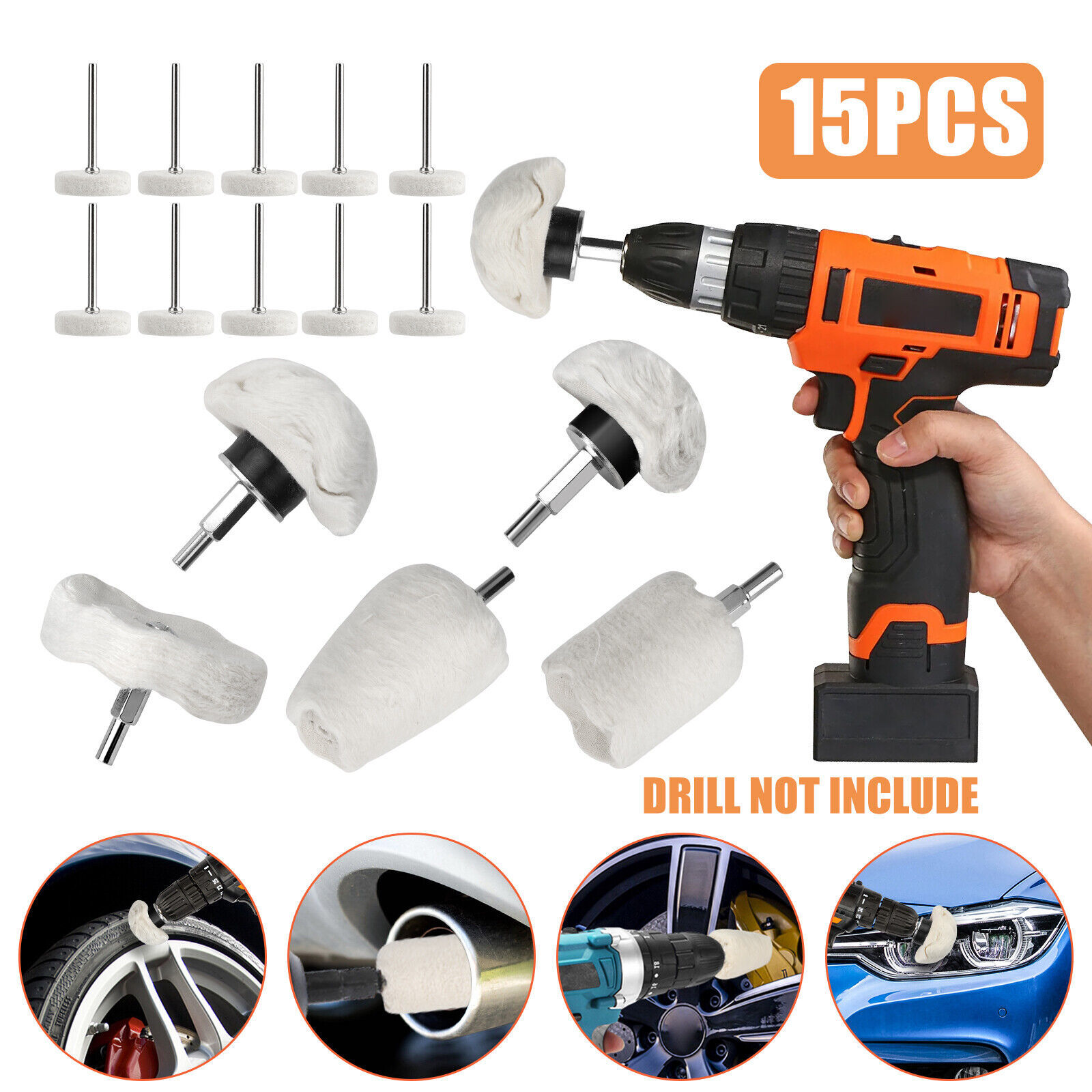 Primary image for 15Pcs Car Stainless Aluminum Drill Kit Buffing Polisher Set Mop Wheel Pad Buffer