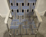 Vintage Sunbeam Aluminum Folding Chair Beach Lawn Patio Webbed - Blue/Go... - £41.83 GBP