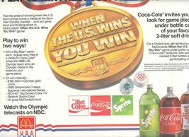 McDonald's 1988 US Wins You Win Olympics Placemat Coca Cola - $17.82