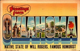 Large Letter POSTCARD-GREETINGS From OKLAHOMA-NATIVE State Of Will Rogers BK27 - £1.55 GBP