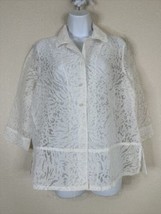 Napa Valley Womens Size M Sheer Abstract White Button Up Shirt 3/4 Sleeve - £8.27 GBP