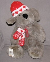 Kris Mutt Stuffed Plush Gray Bear Dog Hat Mittens Big Brown Eye Nose 19&quot; - £31.13 GBP