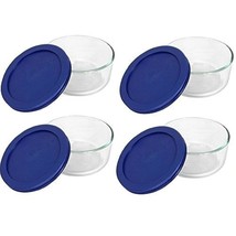 Pyrex Blue Storage 2 Cup Round Dish, Clear Lid, Pack of 4 Containers - £37.23 GBP