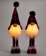 Santa Gnome Figurines LED Beard Lights Up Set of 2 Pointed Hat 29" High Red image 2