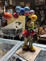 Paper Mache Clown Parachute Handpainted Mexico Vintage 14” 9 Balloons Red Jacket - £55.03 GBP