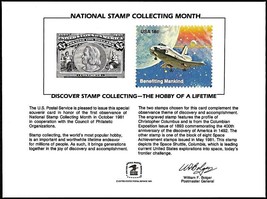 USPS P35 Souvenir Card, FIRST Nat&#39;l Stamp Collecting, Columbia Space Shuttle - £3.54 GBP