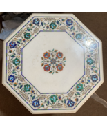 21&quot; White Marble Coffee Table Top Lapis Lazuli Inlay Mosaic Marquetry Gi... - $20,017.44 MXN
