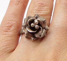 MEXICO 925 Silver - Vintage Sculpted Spring Flower Band Ring Sz 6 - RG3079 - £33.94 GBP