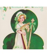 A/S Aleinuller Sweet Girl With Harp &amp; Shamrock Antique St Patrick&#39;s Day ... - $20.00