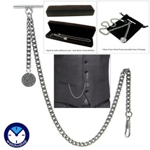 Albert Chain Silver Pocket Watch Chain for Men Mini French Coin Design Fob A47 - £14.21 GBP+