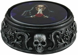 Gothic Tribal Tattoo Scrollwork Morbid Skulls With Grim Reaper Rose Coaster Set - £21.95 GBP