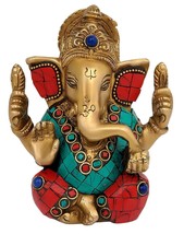 Brass Metal India God Lord Ganesha Statue Multicolour 4.25 Inch - £47.47 GBP