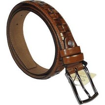 Men Genuine Leather Belt PIERO ROSSI Turkey Soft Full Grain Stitched #139 Cognac image 2