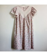 Vintage Cotton Nightie Pink Roses Cottagecore Prairie White Eyelet Women... - $71.25