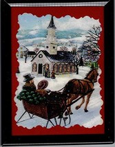 Winter Church Horse With Sleigh Christmas 3&quot; x 4&quot; Framed Artwork Magnet Gifts - £3.94 GBP