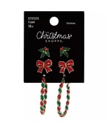 Christmas Shoppe Holly, Bow &amp; Hoop Earrings - $309.61 MXN
