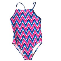 Speedo Girls One Piece Swimsuit Size Small Blue Pink Red White Zig Zag Geometric - £20.28 GBP