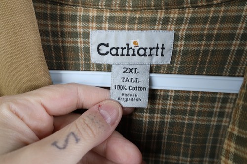 Vtg Carhartt Mens 2XLT Faded Flannel Lined Canvas Button Shirt Jacket Jac Shirt Item image 11