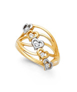 14K Yellow Gold Semanario Cubic Zirconia Hearts Ring - £223.94 GBP