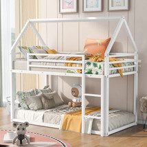 Twin over Twin House Bunk Bed with Built-in Ladder,White - £233.96 GBP