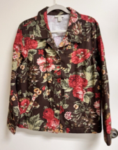 Appleseed's Brown Floral Women's Denim Coat Jacket SZ XL Button Front w ... - $28.22