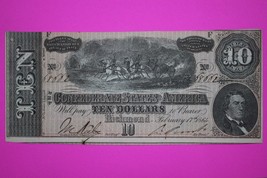 1864 Confederate States of America $10 Ten Dollars Hand Drawn 10 Authentic 22 - $69.99