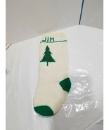 Vintage Hand Knitted Christmas Stocking Personalized &quot;JIM&quot; Green White 1... - $25.98 CAD