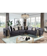 Hatfield Black and Gold Velvet L-Shape Sectional Sofa with Pillows - $1,999.00