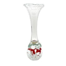 Vintage St. Clair Hand Blown Art Glass Red Tulip White Floral Vase Collectible - £40.37 GBP