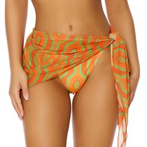 Sheer Sarong Side Tie Asymmetrical Mesh Swim Coverup Print Orange 442319... - $19.79