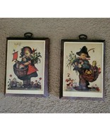 Set of Vintage Hummel Prints Wood Lacquered Wall Plaques - boy &amp; girl -6... - £17.56 GBP