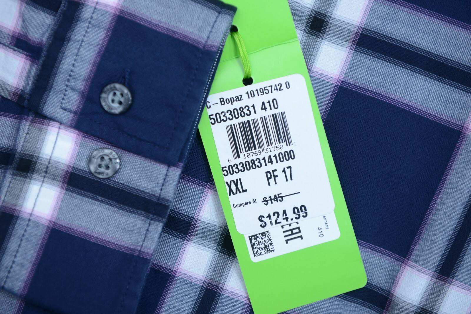 HUGO BOSS Uomo C-Bopaz Regular Blu Scuro a Quadretti Cotone Sport Camicia Casual Item image 7
