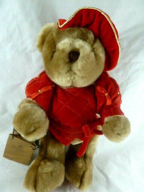 Godiva Plush Bear in Red Velvet Golden Bag Stuffed Animal Toy Jointed le... - $11.87