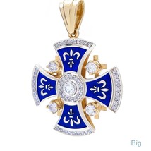 Diamond Jerusalem Cross 14K White &amp; Yellow Gold and Blue Enamel Christian Gift - £676.32 GBP+
