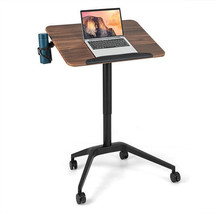 Pneumatic Standing Desk with Anti-fall Baffle and Cup Holder - Color: Brown - $268.49