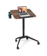 Pneumatic Standing Desk with Anti-fall Baffle and Cup Holder - Color: Brown - $268.49