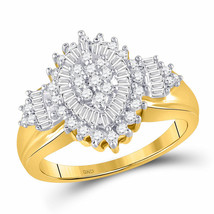 10kt Yellow Gold Womens Round Baguette Diamond Oval Cluster Ring 1/2 Cttw - £445.76 GBP