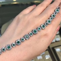 11 Ctw Lab Created Emerald 14K White Gold Plated Flower Bracelet With Fr... - $8,025.61 MXN