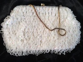 Vintage White Beaded Sequined Bag Purse Made for Broadway British Hong Kong - £37.36 GBP