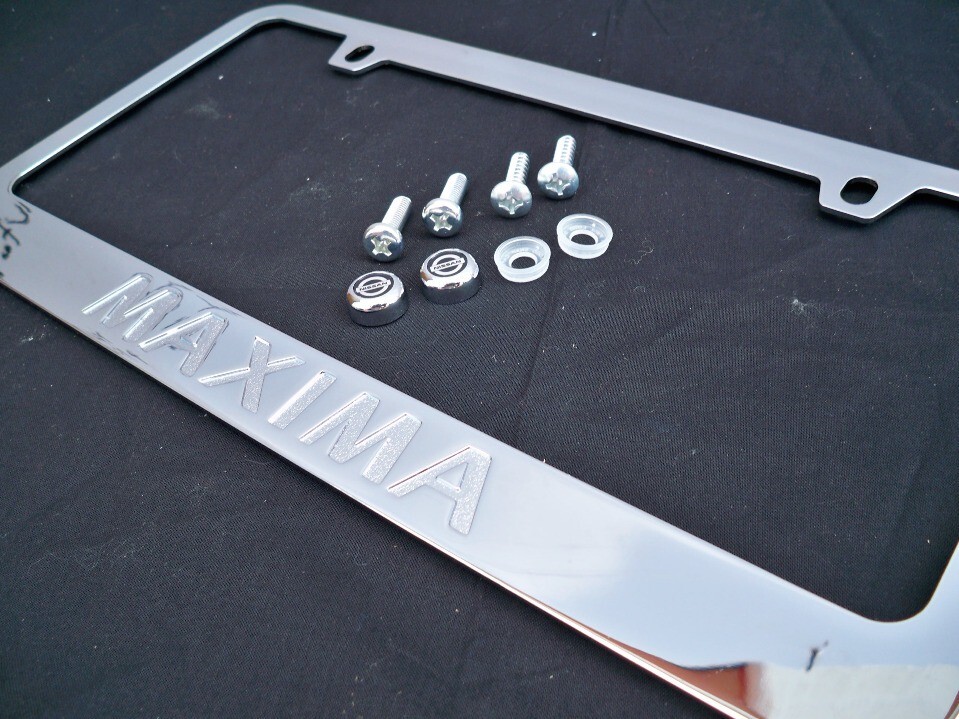 Engraved Letters Chrome Zinc License Plate Frame w/ Logo Cap For Nissan Maxima Item image 5