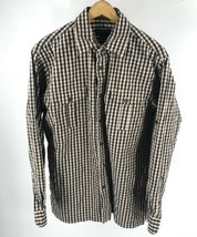 Lands End Mens Shirt Size Large Brown Beige Checkered Roll Tab Sleeve Bu... - £19.49 GBP