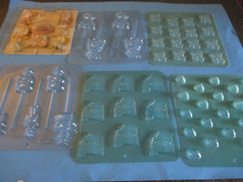 ORIGINAL CHOCOLATE FACTORY OHIO 5 CANDY MOLDS &amp; 1 WILTON PRECIOUS MOMENT... - €5,68 EUR