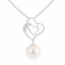 ANGARA Freshwater Pearl Entwined Heart Pendant in 14K Solid Gold - £443.65 GBP