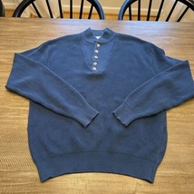 Vintage L.L. Bean Mens Blue Henley 1/4 100% Cotton Made in USA Sweater Size XL - £23.34 GBP
