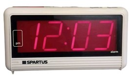 Vintage Spartus White Alarm Clock LED 1181-61 Large Display TESTED - £9.25 GBP