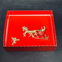 Gerry&#39;s Gold Tone And Enamel Christmas Sleigh Brooch With Bonus Angel Pin (5123) - £11.92 GBP