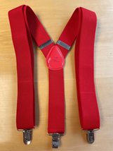 Clip On Suspenders Braces- Makanic -Red Elastic Leather Silver Hardware ... - $5.25
